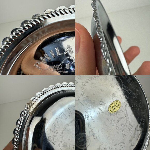 Vtg Small Round Silver Metal Philadelphia Zoo America's First Lion Etched Dish - Picture 4 of 15